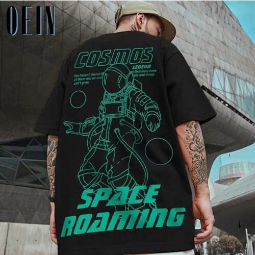 Spaceman Print Men Tshirt Summer New Fashion Punk Style Cotton Clothes Oversized lil Youth All-Match Hip Hop Streetwear Tee Tops