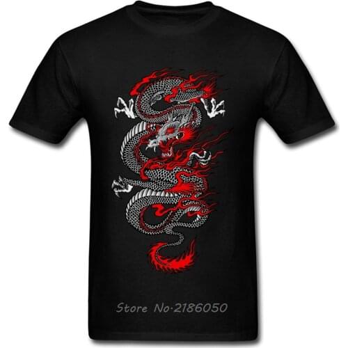 Asian Dragon T-shirt Men Chinese Style T Shirt Mans Black Red Tops Graphic Tees Cotton Clothes O Neck Tshirt Harajuku