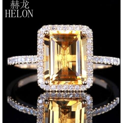 HELON Solid 14K Yellow Gold AU585 2.6ct Genuine Natural Citrine Diamonds Women Trendy Fine Jewelry Engagement Wedding Ring Gift
