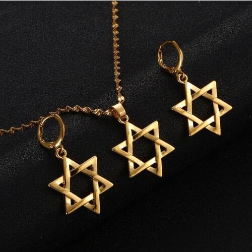 Israel Star Hexagram Pendant Necklace Earrings Magen David Hexagonal Star Tantrism Jewish Star Jewelry Sets