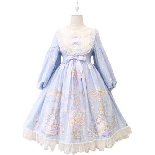Classic Lolita Dress Womens Kawaii retro Princess Missy Cosplay Costume Cotton op Dress for Girl