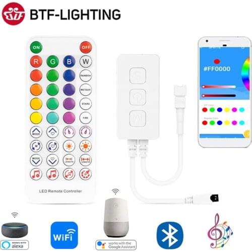 WS2811 WS2812B Controller Music Bluetooth App IR38 Keys Built In Mic for WS2812 Addressable Wifi Alexa Google IOS Android 5V-24V