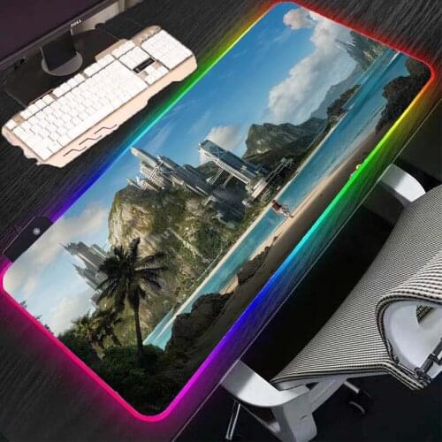 MRGLZY City Landscape Mouse Pad RGB big Gaming Keyboard Desk Pad PC Accessories Anti-slip Mat LED Color Household Carpet Mat XXL