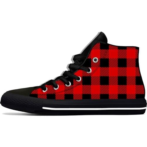 Buffalo Plaid Check Fashion Novelty Aesthetic Casual Cloth Shoes High Top Lightweight Breathable 3D Print Men Women Sneakers