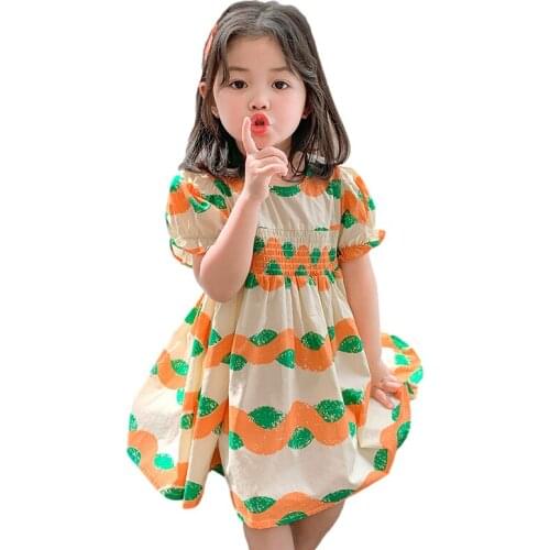 2021 Summer Dress Cottons Cute Children Dresses Printing Baby Clothes Breathable Fashion Floral Skirt Girl Dress for Girl