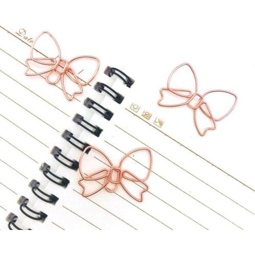 2021 New Arrival Metal Paper Clip Paperclips rose gold color bowtie modeling Paper Clips Rose Gold Stationery Metal Clip Clipes