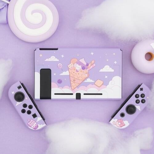 Cute Ice Cream Cat Soft TPU Skin Protective Case for Nintendo Switch NS Console Joy-Con Controller Housing Shell Cover