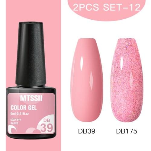 Mtssii 2Pcs/Set Rose Gold Glitter Nail Gel Polish Varnish Soak Off Paint Gel Nail Sequin Shiny Nude Color Gel Semi Permanent Kit