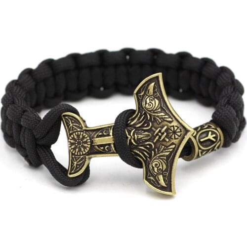 Men Viking Talisman Thor Hammer Amulet Hammer Odin Raven Symbol Knot Bracelet