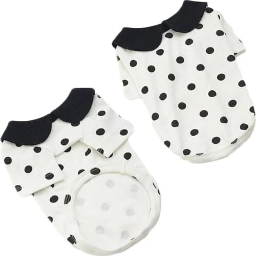 Soft Dog Clothes Cat Sweatshirt Tshirt Dog Hoody Hoodies White Shirt With Dot Pattern Cute Pullover Pet Bottoming Shirts Yorkie