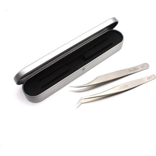 10x 2 PCS Set VETUS Tinplate Case Eyelash Planting Tweezers Anti Static Affordable Tweezers for Creating Volume Lashes