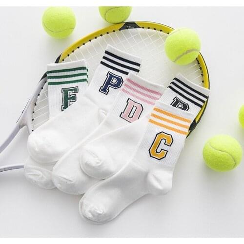 6 Pieces = 3 Pairs Of Womens Socks Fashion All-match Three-bar Striped Letter Pattern Sports And Leisure College Wind Socks