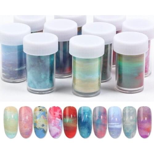 New 10 Colors Holographic Nail Art Stickers Foils Ink painting Nail Art Transfer Stickers DIY Manicure Design Decorations