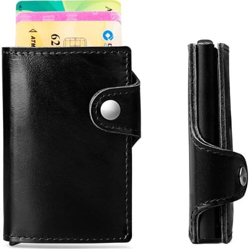 Weduoduo 2019 New Genuine Leather Metal Men Card Holder RFID Aluminium Vintage Credit Card Holder With RFID Blocking Mini Wallet