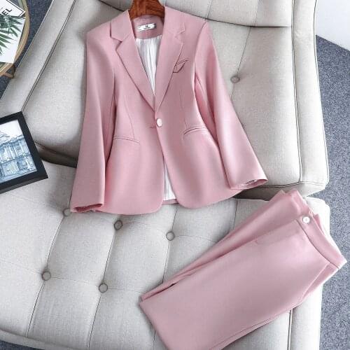 Pink autumn winter new womens suit pants suit office pants professional jacket and Pants Set2 piece set pant suits for women