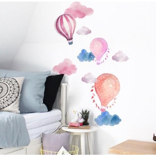 New Creative Wall Stickers Watercolor Hot-Air Ballon Colored Clouds Combination Cartoon Wall Childrens Room Background Bedroom