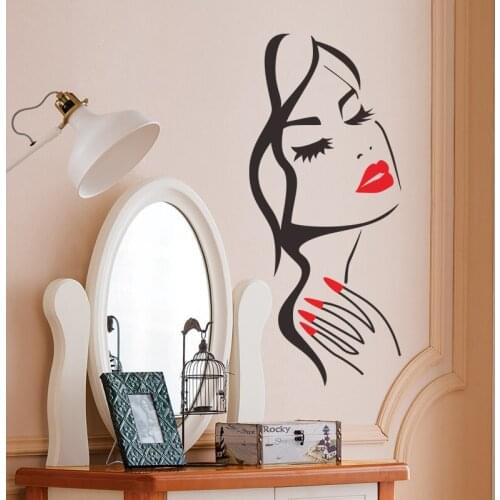 Wallpaper Red Nails Wall Stickers For Bedroom Girls DIY Home Decor Sexy Woman Manicure Salon Decals Vinyl Wall Stickers WL93