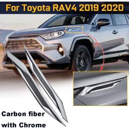 Newest ABS Chrome+Carbon Fiber Front Head Light Lamp Eyelids Garnish Cover Trim For Toyota RAV4 Hybrid xa50 2019 2020