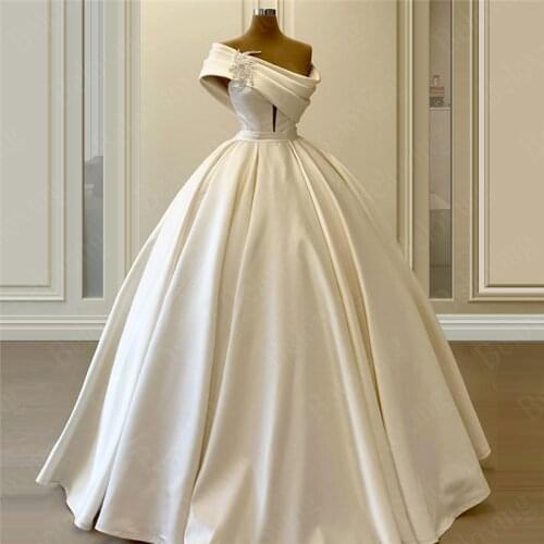 Luxury Bridal Wedding Gowns Single Sleeve African Women Satin Wedding Dresses 2021 Arabic Dubai Appliques Bride Dress Vestidos