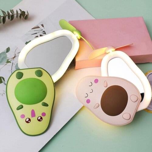Avocado Portable Mini Makeup Mirror With LED Light Make-up Mirror Fan Usb Handheld Mini Air Cooler Fan With Fill Light Mirror