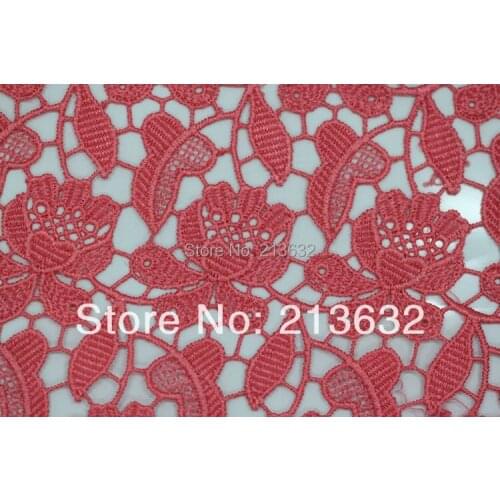POs103-17 textile watermelon red soluble embroidery, brown soluble embroidery, number for the selected soluble embroidery
