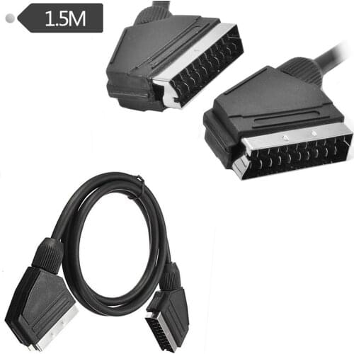 Premium SCART 21 Pin Male To Male AV Lead Cable With Nickel-Plated Connector Extension Adapter Cable 1.5m