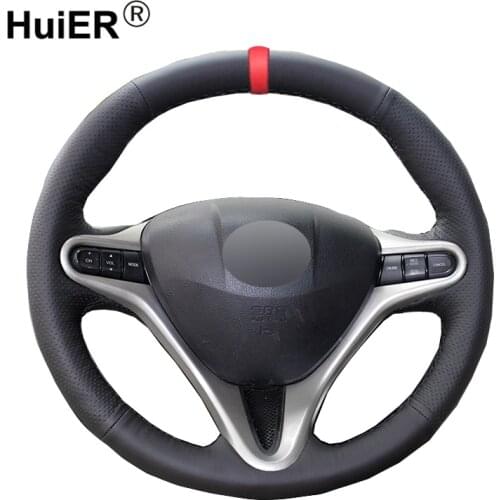 HuiER Pure Hand Sewing Car Steering Wheel Cover Car Styling Red Marker For Honda Civic Old Civic 2006-2011 Steering Wheel
