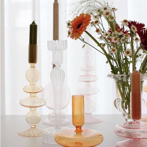 Glass Candle Holder for Decorative Candlestick Holder Modern Candle Holders Decor for Table Wedding Decoration Dry Flower Vase