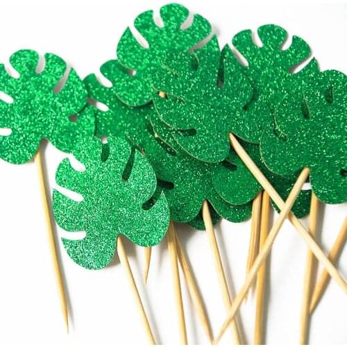 Tropical Plam Leaf Cupcake Toppers Jungle Birthday Party Cake Toppers 1st wild one birthday Decor Luau Hawaiian Party Decoration