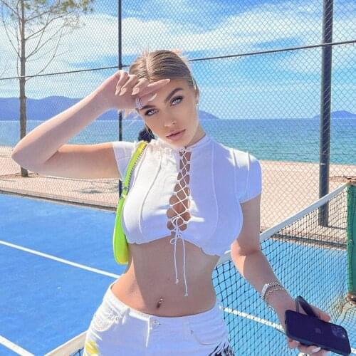 Corset Top Solid Color Sexy Splicing Bandage Hollow Out Crop Top New Summer Clothing Womens Wear Tank Top