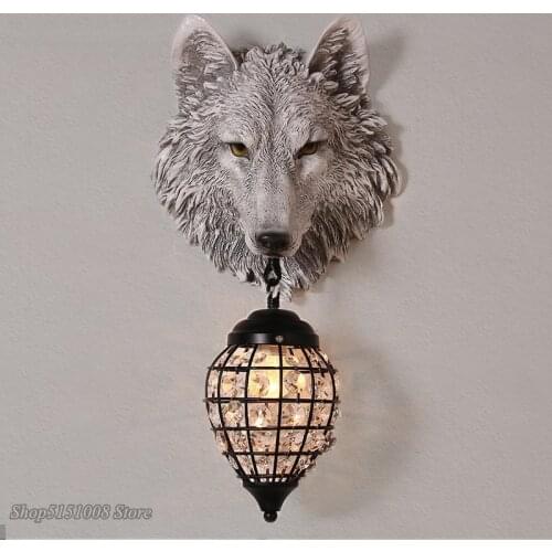 Vintage Resin Wolf Wall Lamp Led Crystal Wall Sconce Light Fixtures for Living Room Bedroom Loft Wall Light Home Decor Luminaire