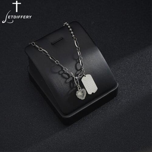 Letdiffery Vintage Heart Pendant Necklace Stainless Steel Square Necklaces Round Chain Jewelry for Women Girls Party Birthday