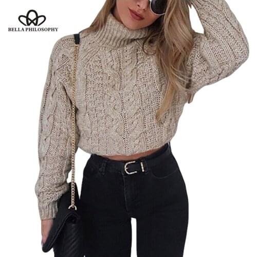 Bella Philosophy 2018 Autumn Winter Turtleneck Crop Sweater Women Casual Solid Twist Short Pullover Sexy Thick Jumper