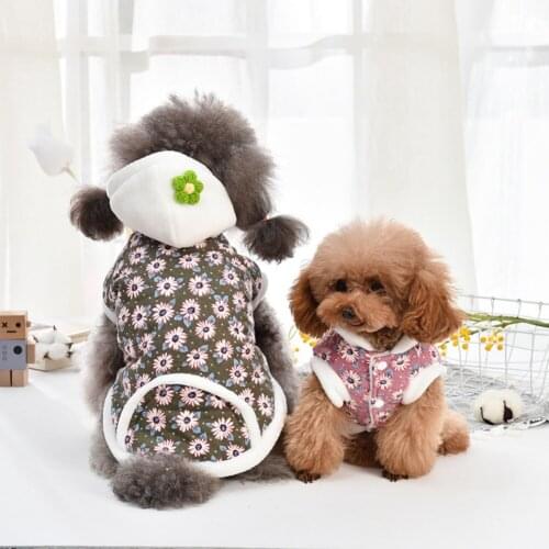 Winter Floral Printed Fleece Pet Clothes Soft Warm Pet Clothes Dog Vest Lamb Wool Sleeveless Dog Coat Jacket for Small Dogs