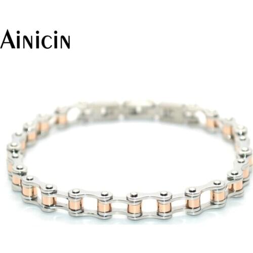 1pcs Fashion European Jewelry 316L Stainless Steel Bicycle Chain Bracelets Rose Gold Plating Christmas Gift Jewelry