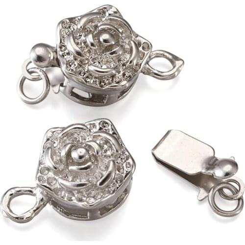 10 Sets Platinum Tone Brass Flower Box Clasps Filigree Floral Cord End for Bracelet Necklace Jewelry Making Findings 15x10mm
