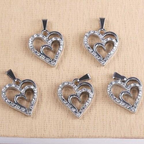 10pcs Fashion Crystal Heart Pendant Ms. Couple Zircon Rhinestone Pendant Jewelry Gift DIY Necklace Wholesale