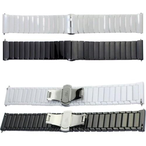 22mm 20mm Width Ceramic Band For Samsung Galaxy Watch 42mm 46mm Strap Butterfly Metal Buckle Watchband Wrist Band with Pins