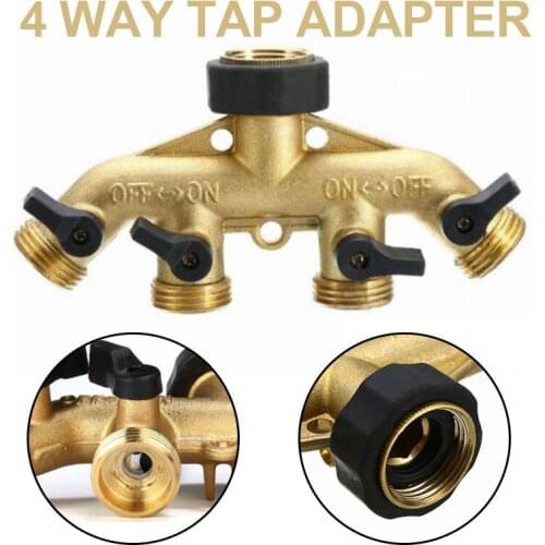4 Way Tap Adapter Garden Hose Splitter Heavy Duty Brass Tap Hose Adapter Nozzle Switcher For Garden Irrigation Watering System