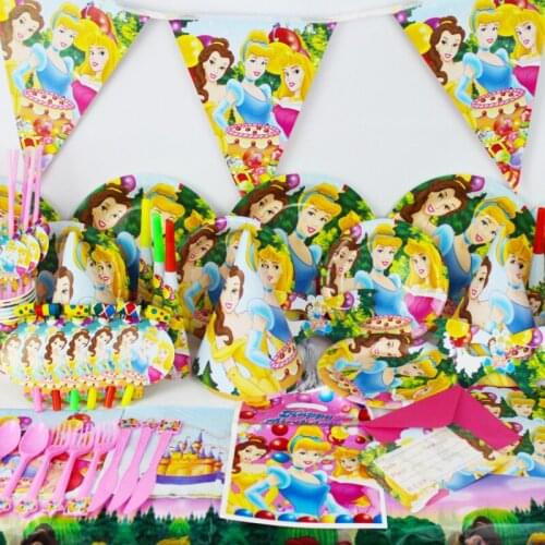 Disney Princess Theme Party Supplies Children Girl Birthday Decorations Dinner Disposable Tableware Paper Plate Cup Napkin Knife