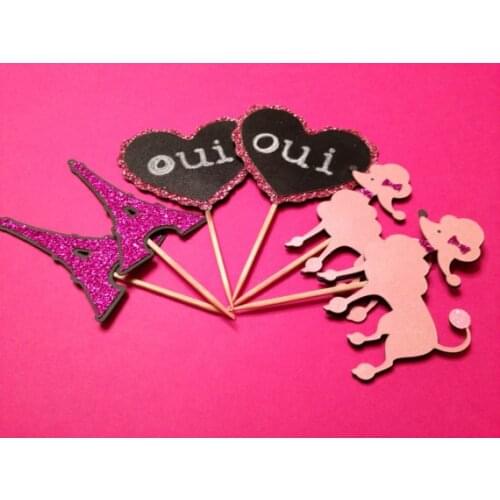 Glitter Paris Party - Ooh La La Cupcake Appetizer toppers Bachelorette birthday Wedding Bridal Hem night baby Shower food picks