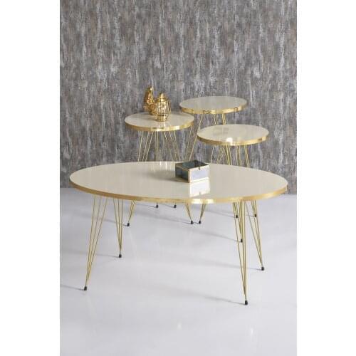 Living room side table Zigon Coffee Table And Coffee Table in the Middle for Ellipse Set Gold Cream Tel