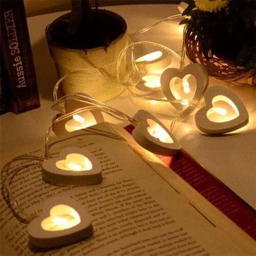1.2M 10LED Warm White Wooden Heart Shape String Light For Wedding Decoration Birthday Party Christmas Decor