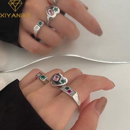 XIYANIKE 925 Sterling Silver Star Love Heart Micro-inlaid Zircom Smooth Ring Women Fashion Sweet Style Exquisite Jewelry Party