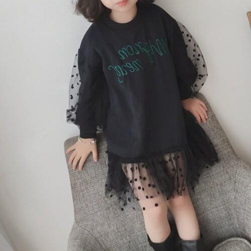 Humor Bear 2020 Spring ChildrenS Clothing New Girls Long-Sleeved Autumn Lace Polka Dot Hazy Dress Sweater Princess Girls Dress