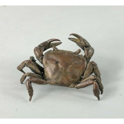 Collectible Chinese Old Pure Copper Handwork Antique Crab Little Ornament Statue