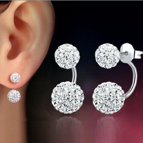 Korean Double Crystal Ball Earrings Fashion U-bend Stainless Steel Earrings 2021 Womens Stud Earrings Jewelry Wedding Party