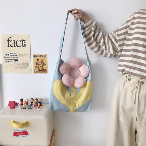 Cute Stereoscopic Flower Large Capacity Casual Tote Shoulder Bag Korea and Japan INS Versatile Style Crossbody Bag Multi-pockets