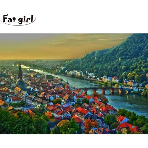 Sunset Cloud City landscape diy diamond Painting Bridge across the river embroidery cross stitch mosaic 5D hand drill home decor