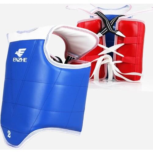 Chest protector adult child red blue double sided taekwondo karate mma boxing muay thai chest guard pu leather size XS S M L
